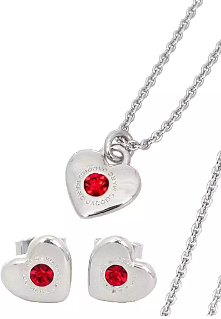 Heart Necklace & Earrings Set in Silver/ Siam J341MT1PF21