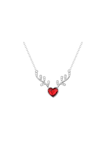 ZITIQUE silver Women's Sweet Heart Antlers Necklace - Silver 83D62ACC9467CCGS_1