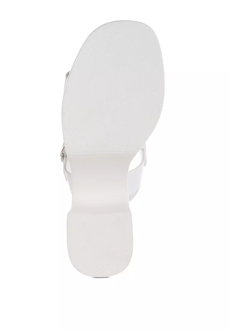 Chunky Pin Buckle Platform Heels in White