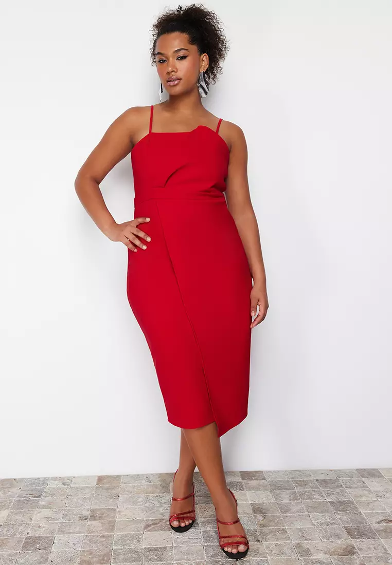 Plus Size Fitted Asymmetrical Midi Dress