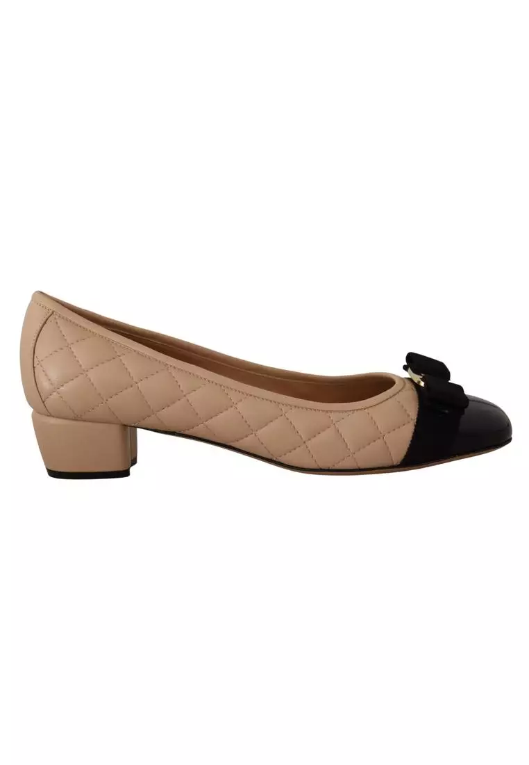 Salvatore Ferragamo Beige and Black Nappa Leather Pumps Shoes