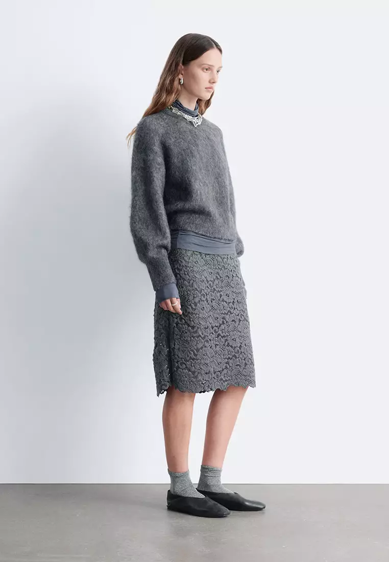 馬海呢混紡燈籠袖套頭毛衣