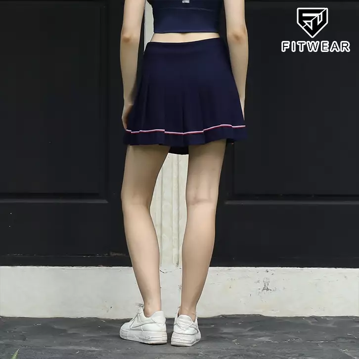 Fitwear Rok + Inner Dryfit Olahraga Padel Wanita MARCELINE PLEATED KOREAN LINE SKIRT - NAVY LINE