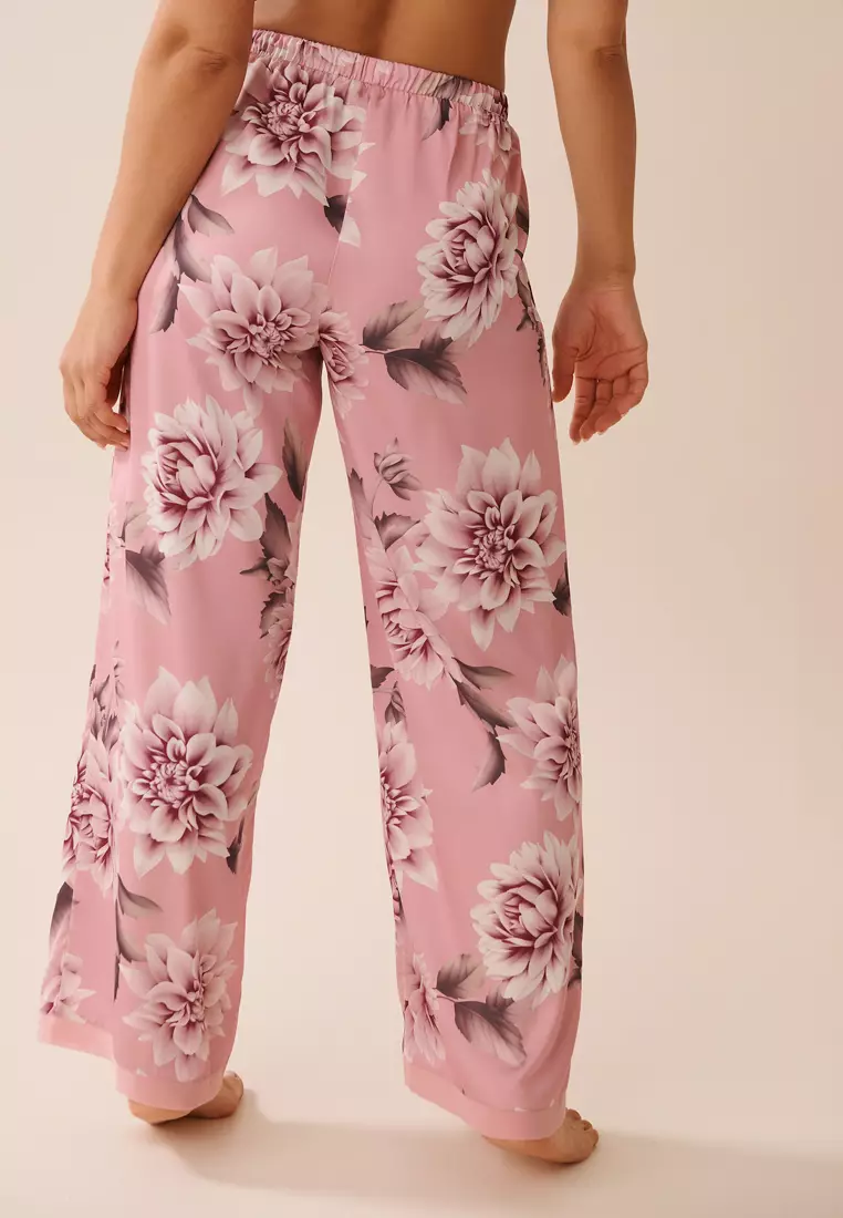 Dahlia Print Satin and Chiffon Pants