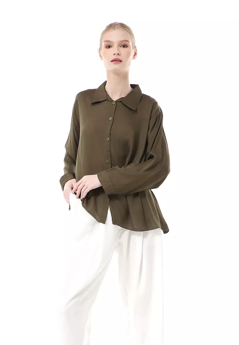 Ayudia Shirt Long Sleeve Atasan Wanita Premium Quality - Army