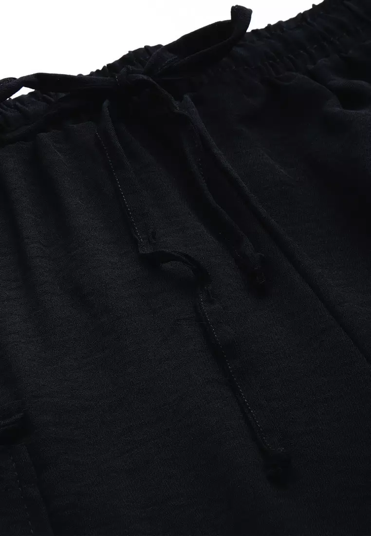 Black Drawstring Waistband Cargo Pants