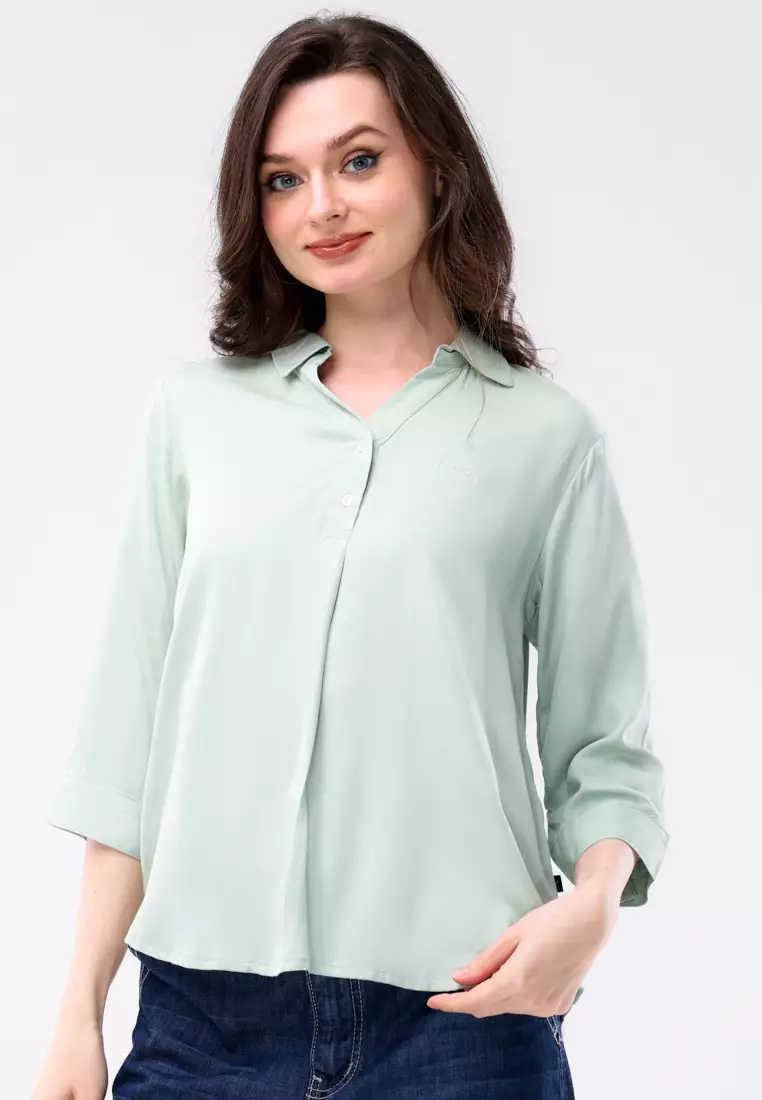 Plain Single Bold Twill 3/4 Blouse