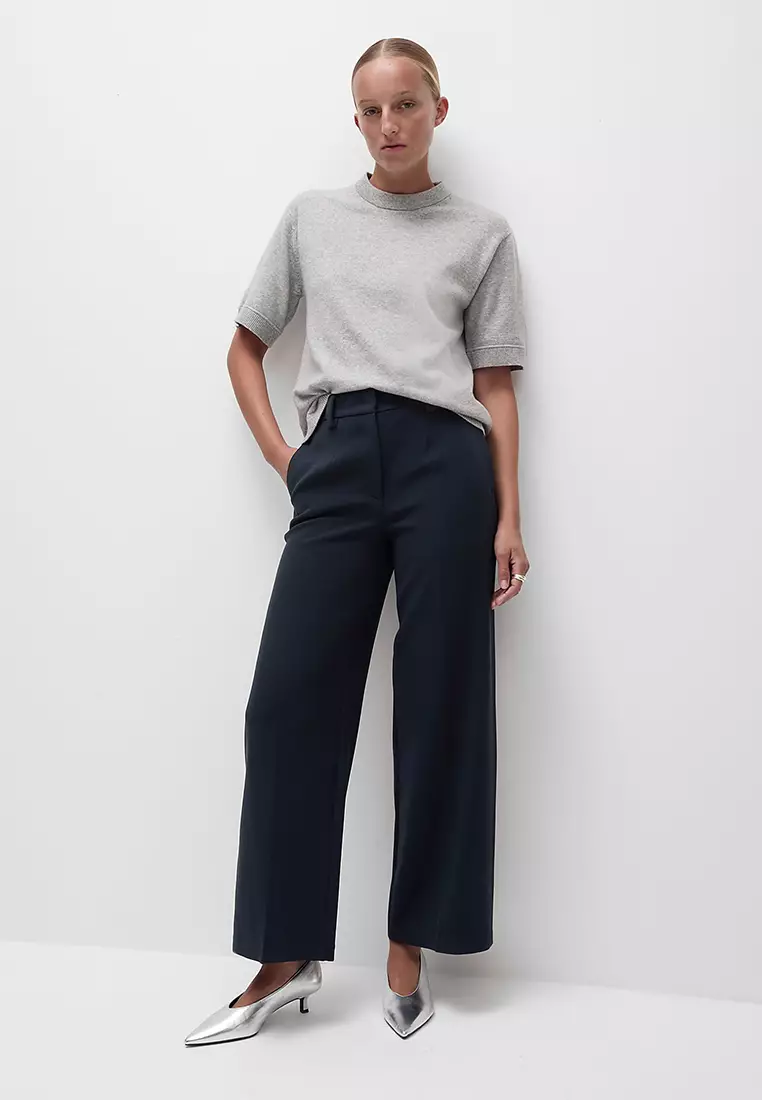 Crepe Tab Detail Wide Leg Trousers