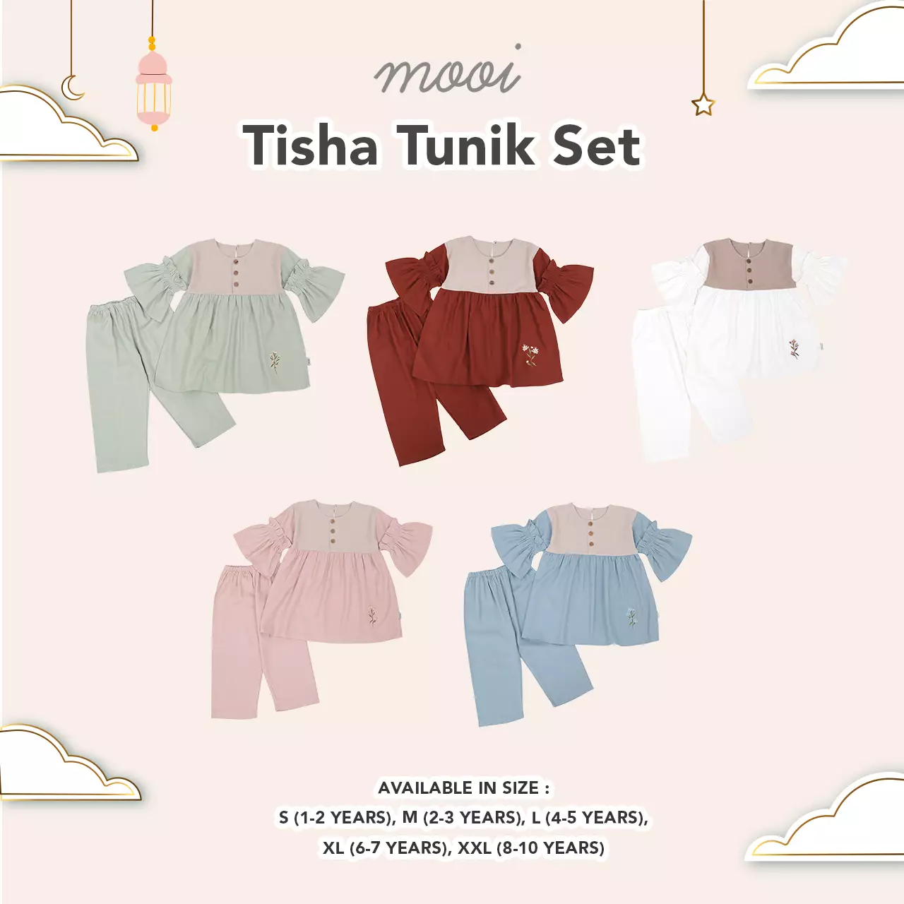 Mooi Setelan Anak Perempuan Tisha Tunik Set - White