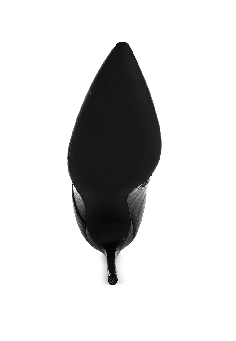 Sepatu Boot Stiletto Bertali Croc dalam Warna Hitam