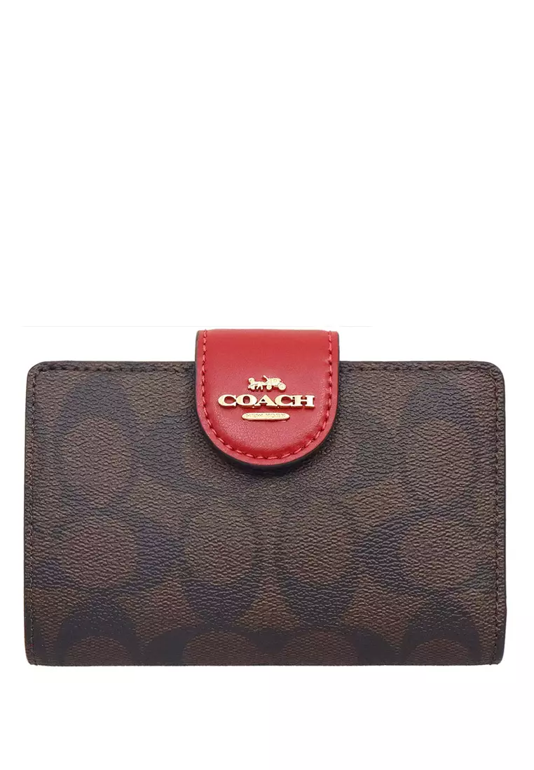 網上選購 Coach Coach Medium Corner Zip Wallet In Signature Canvas Dark