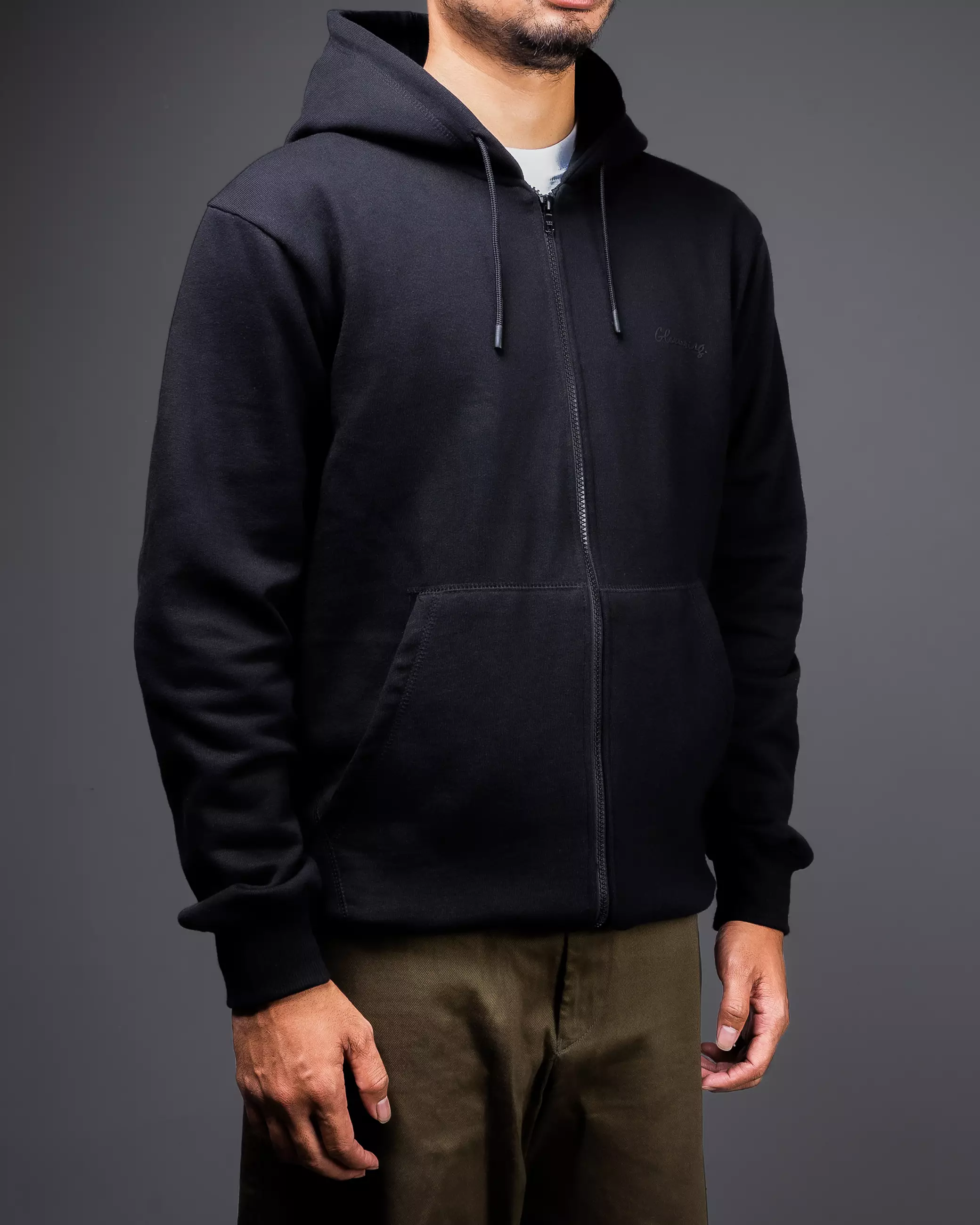 Gloaming Zipper Hoodie 440 Gsm Emboss Super Heavy Fleece Black