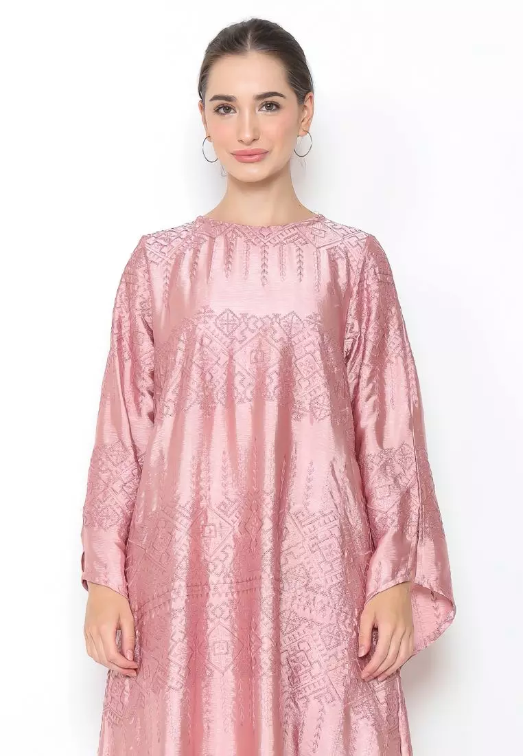 Rinjanie Batik x Senorita - Pink Muda - Gamis Tunik Bordir Gamis Wanita Modern - Dress Wanita Muslimah - Tunik Bordir Series - GTBB - PK