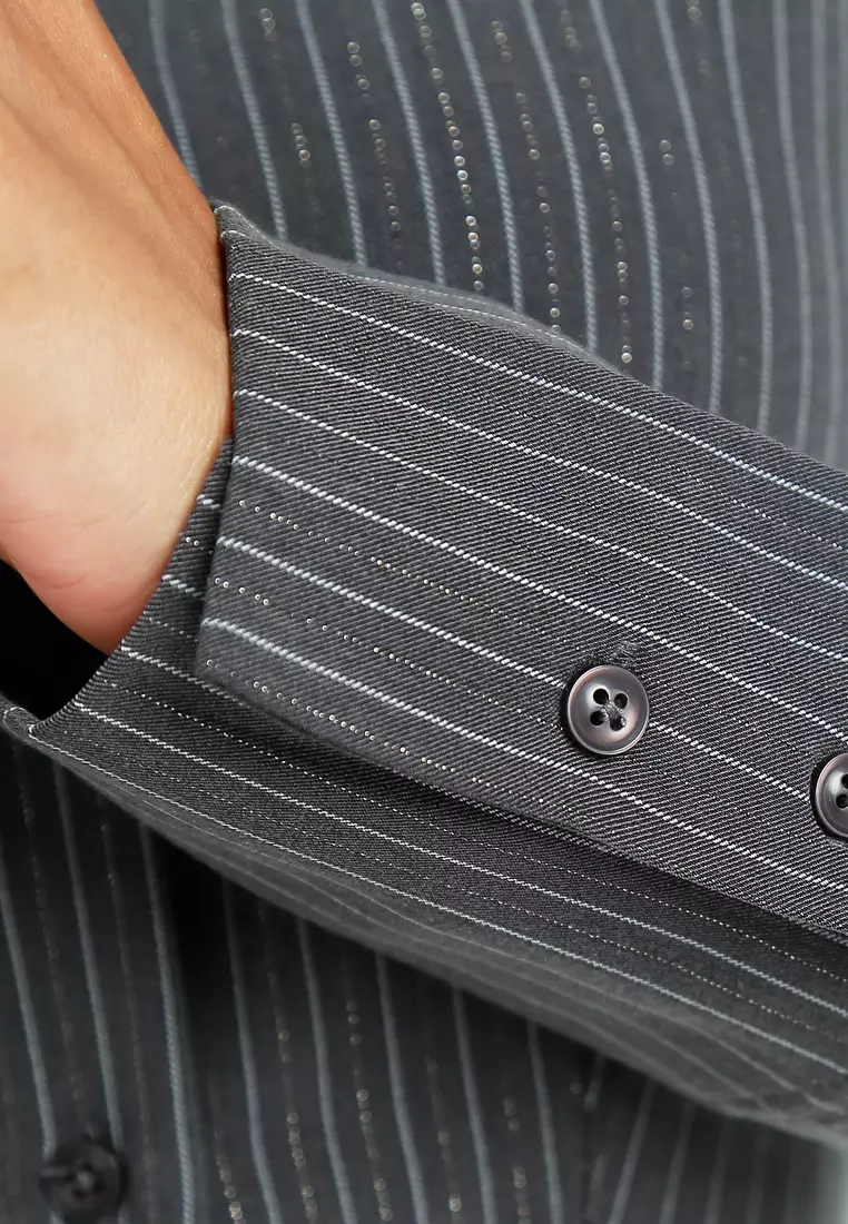 Tailored Glitter Pinstripe Button-Down Shirt