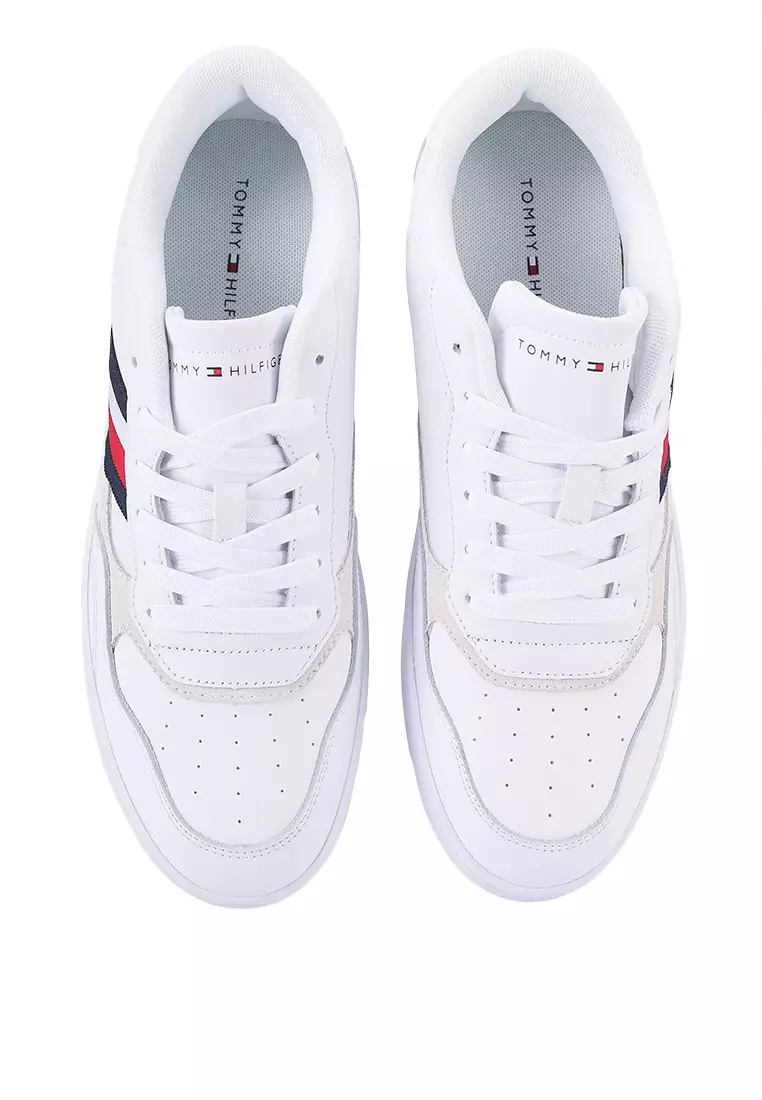 White leather clearance lace up trainers