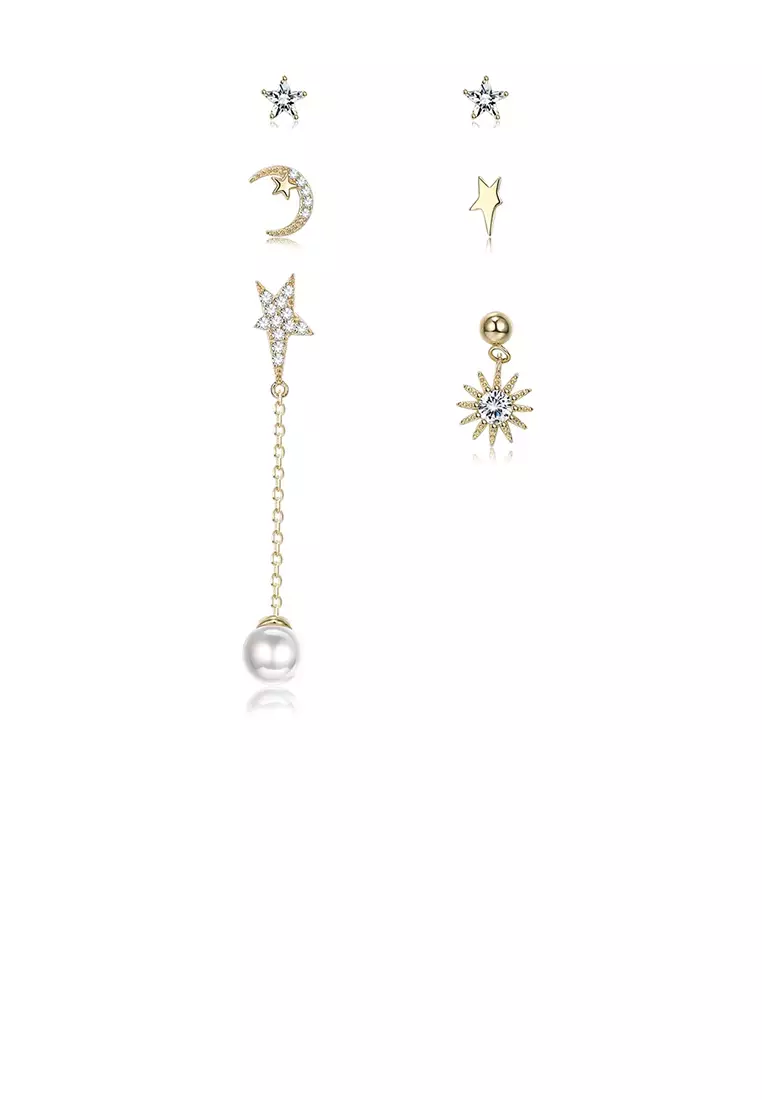 Asymmetric star moon earrings discount