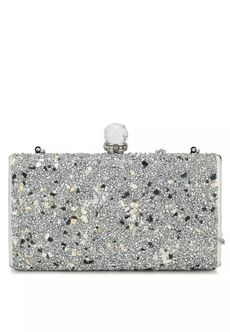 Pink Bow Bunny crystal-embellished silver-tone clutch