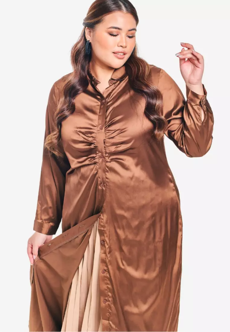 Plus size shop silk shirt dress