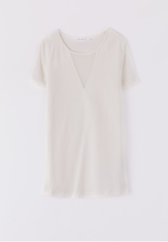 Terranova white Women's T-Shirt With Tulle Inserts C252EAABD6A75AGS_1