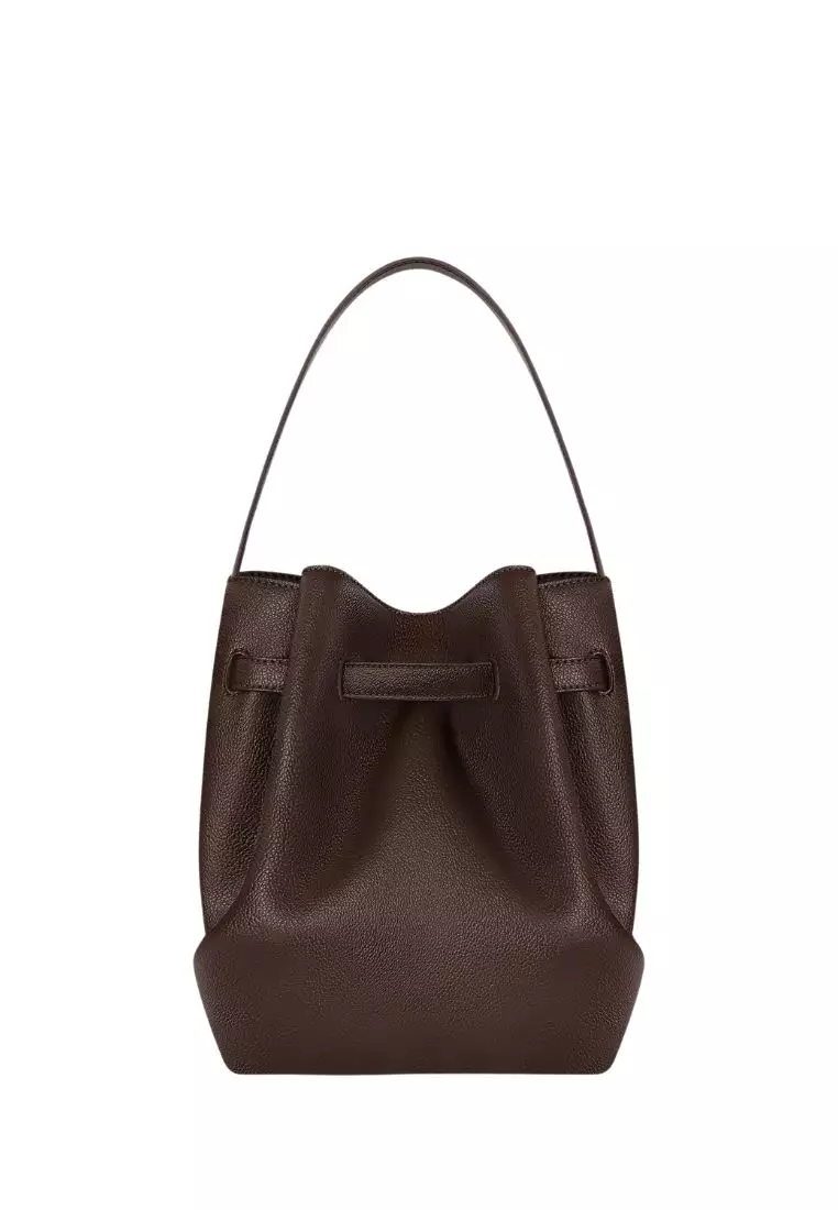 Clara Lock Accent Bucket Shoulder Bag - Mocha Brown