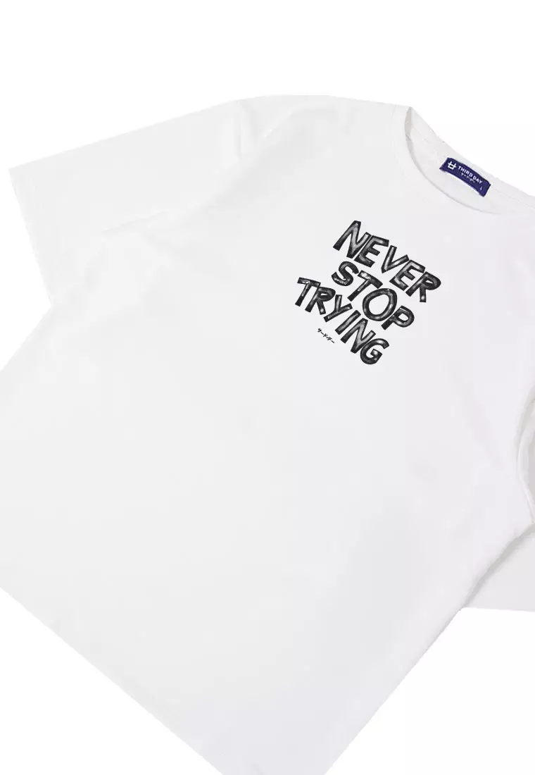MTT44 Kaos Oversize Gym Scuba Bahan Tebal "never stop trying" putih white
