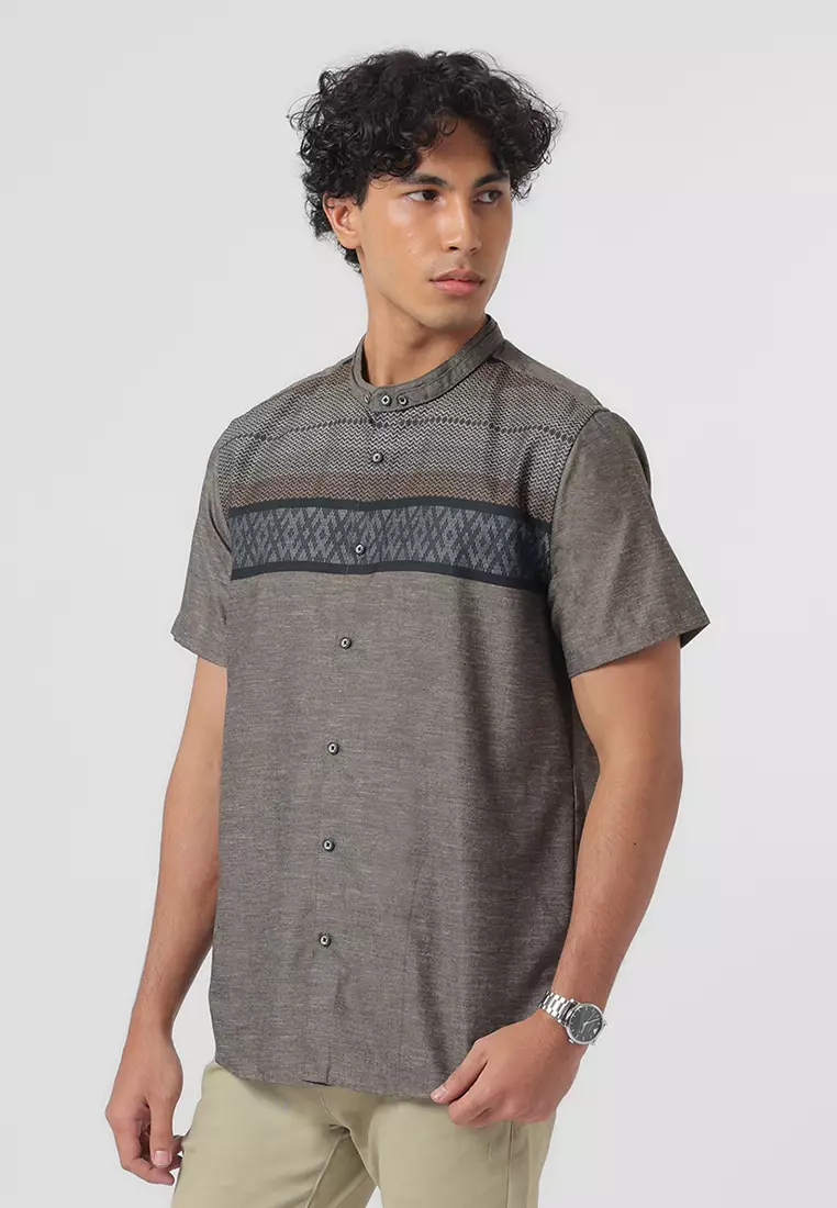 Kemeja Koko Pria Lengan Pendek Baju Muslim Pria AMMAR GREEN OLIVE