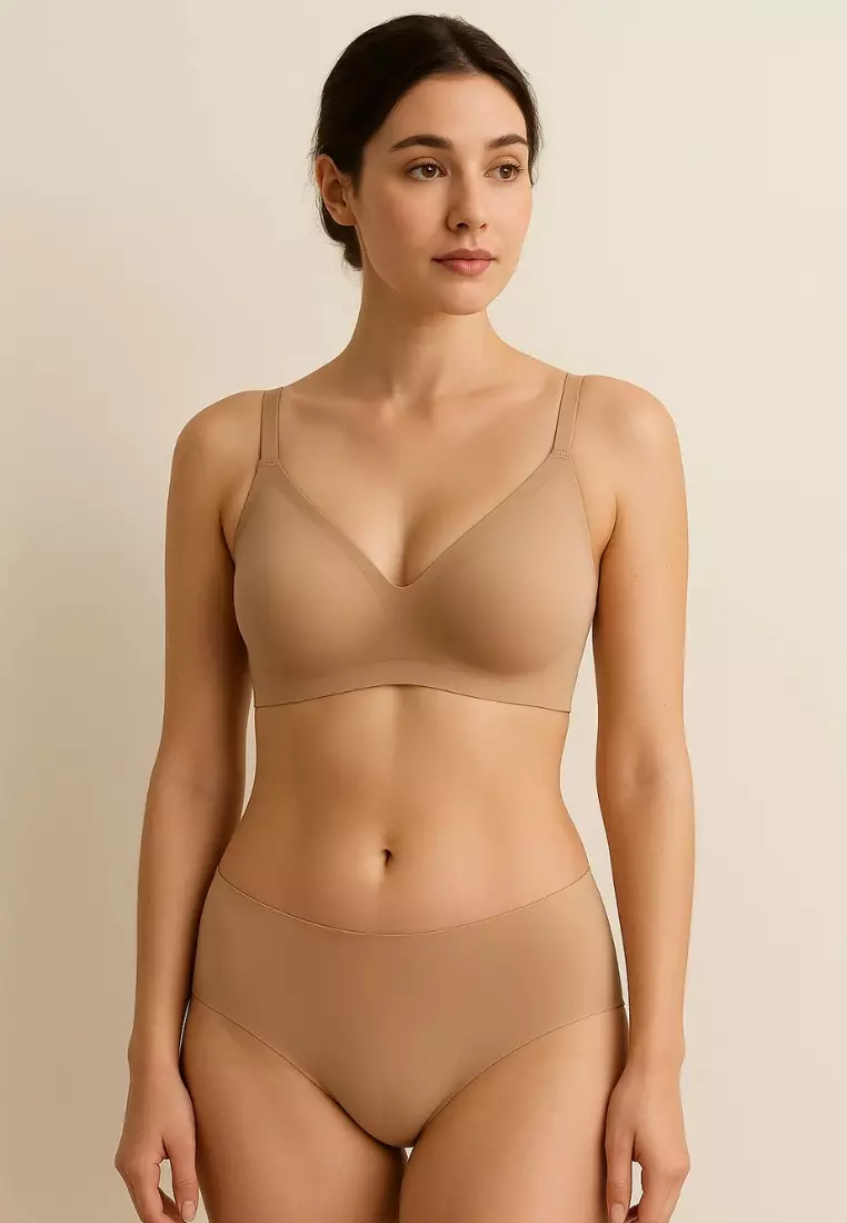 3 Pack Nadia Seamless Wireless Bra Bundle - Grey, Nude, Brown