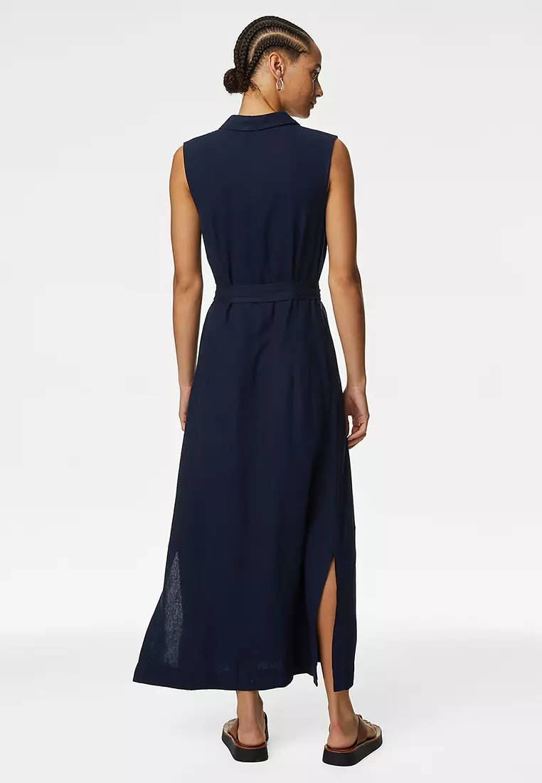 Linen Rich Button Through Midi Shirt Dress