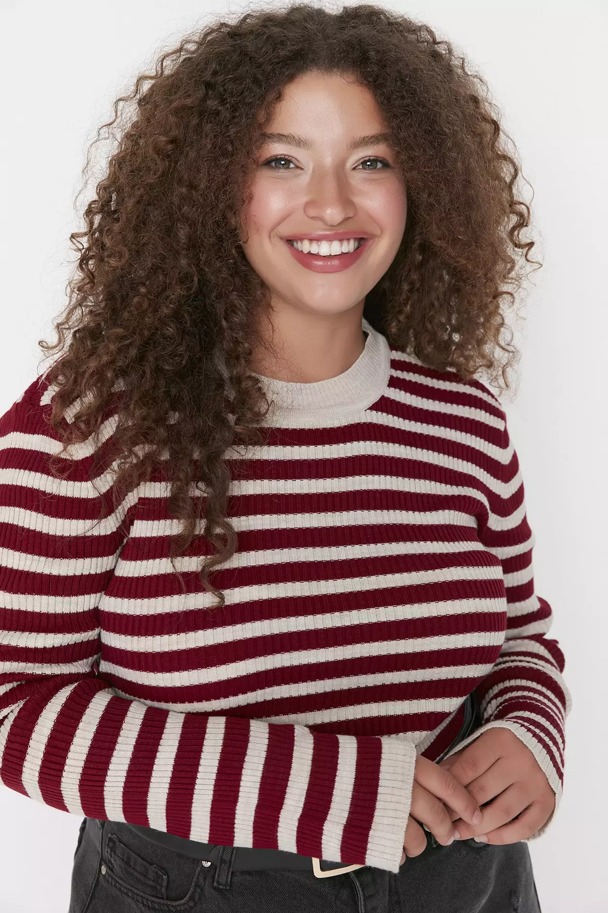 Plus Size Striped Crew Neck Knitwear Sweater