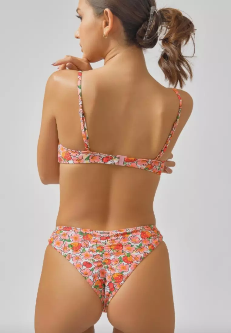Sophia Ruched Modest Bikini Bottoms / Berry Cherry