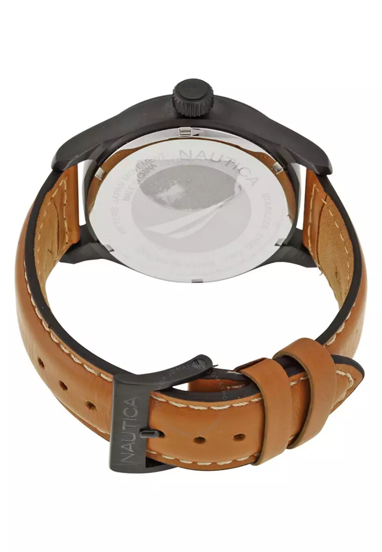 Nautica - Jam Tangan Pria - Black - Brown Leather Strap - A13614G