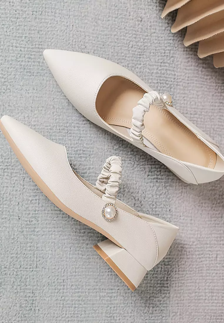 VANSA Simple Leather Elastic Strap Low Heel Shoes VSW-F1020-6