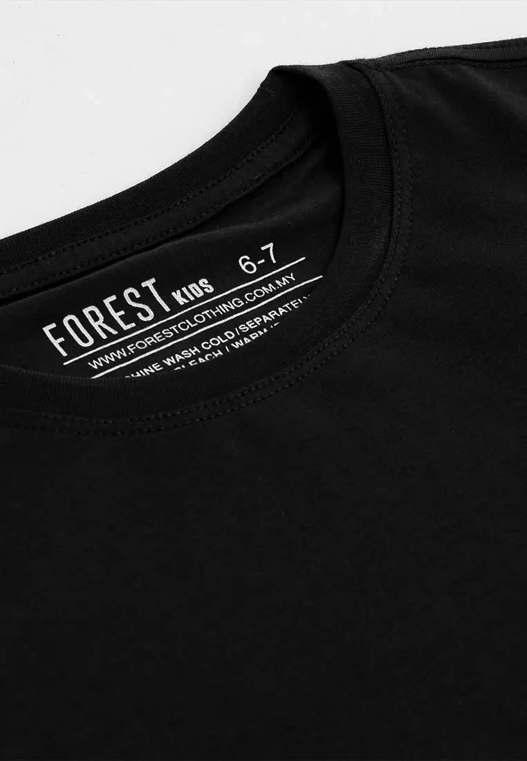 Forest Kids Unisex Premium Soft-Touch Cotton Regular Fit Round Neck Tshirt - Baju T Shirt Budak - FK82001 - 01Black