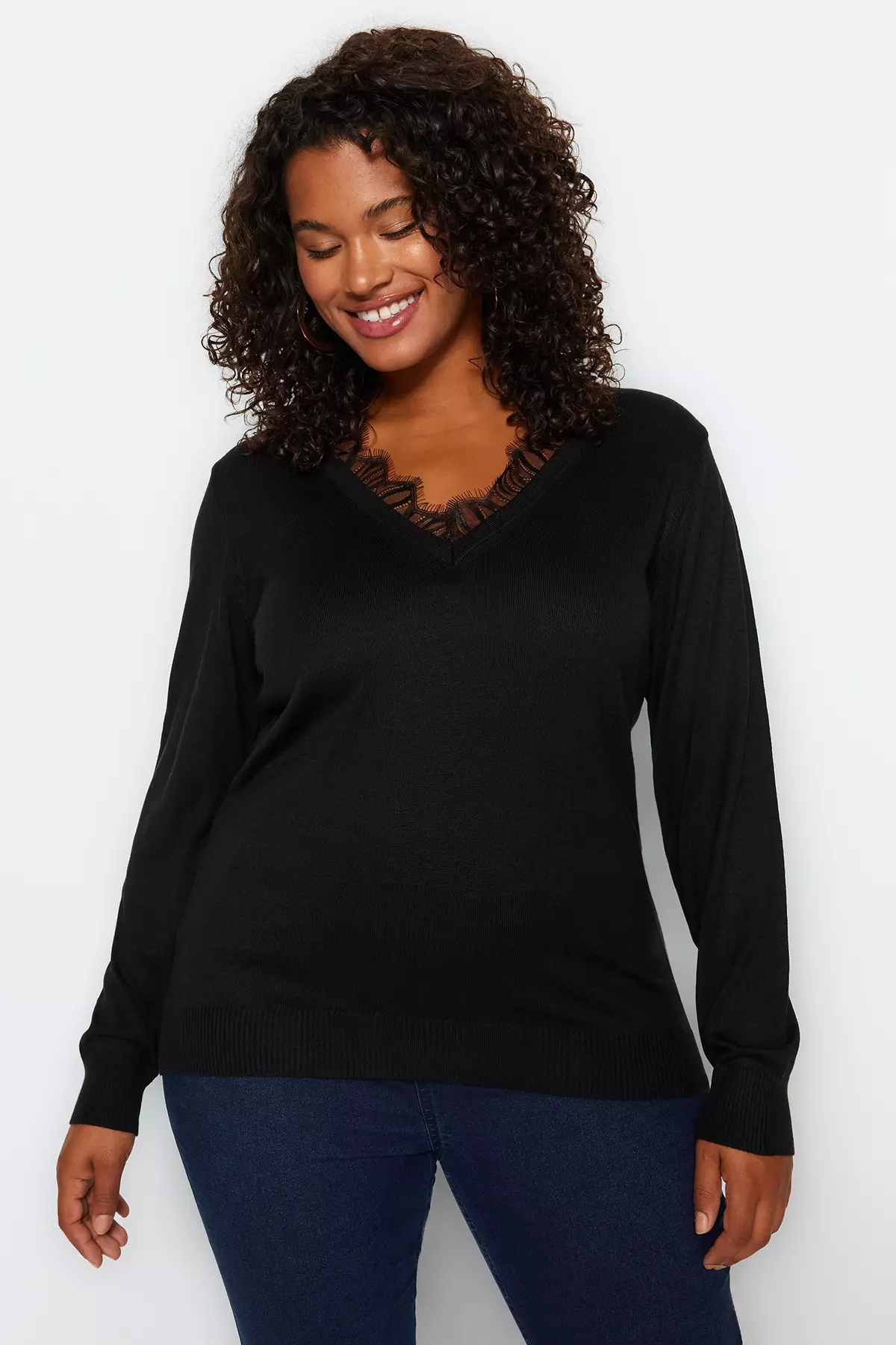 Plus size lace top jumper