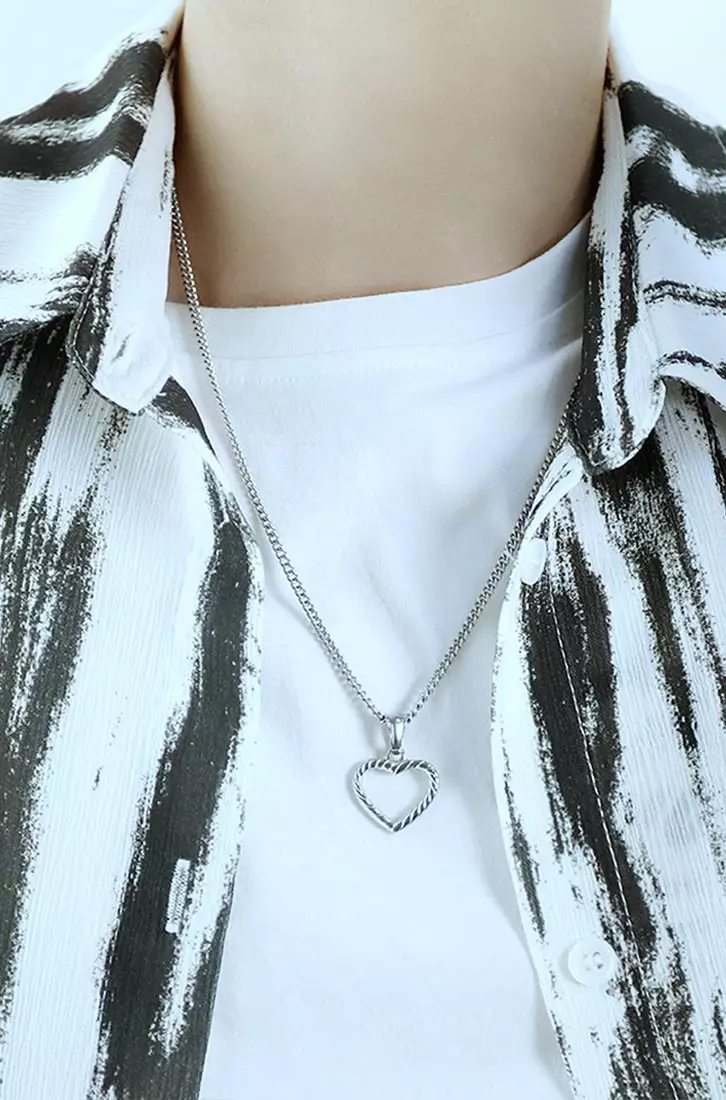 網上選購YOUNIQ YOUNIQ EYRA Silver Titanium Open Heart Necklace 57+