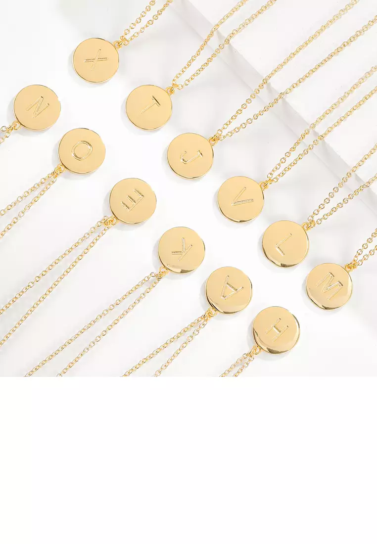 Fashion Simple Plated Gold Letter W Round Pendant with Necklace