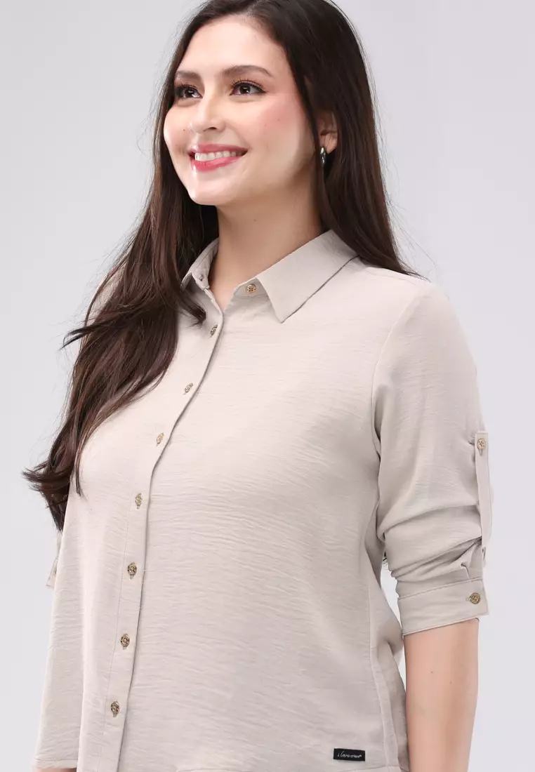 Wrinkles Linen Woven Long Sleeves Blouse