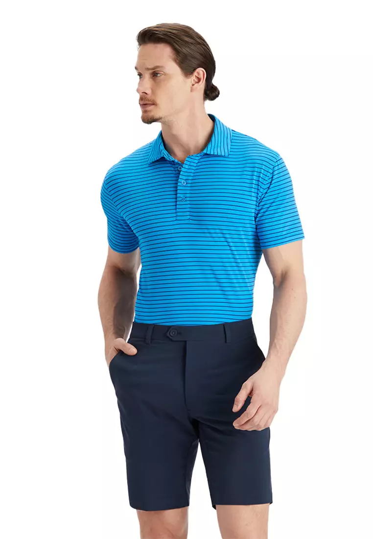 G/Fore Men's Perforated Multi Stripe Tech Jersey Rib Collar Slim Fit Polo