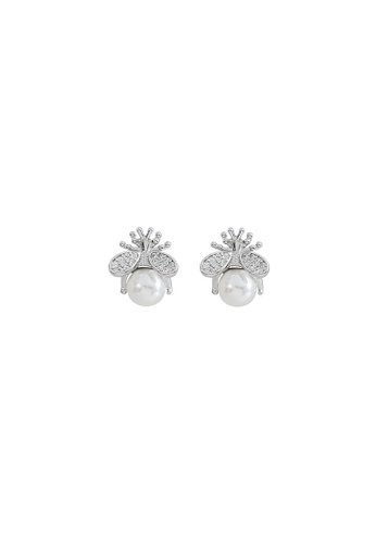 ZITIQUE silver Women's Little Bee Pearl Earrings - Silver 287B7AC75B7BB2GS_1