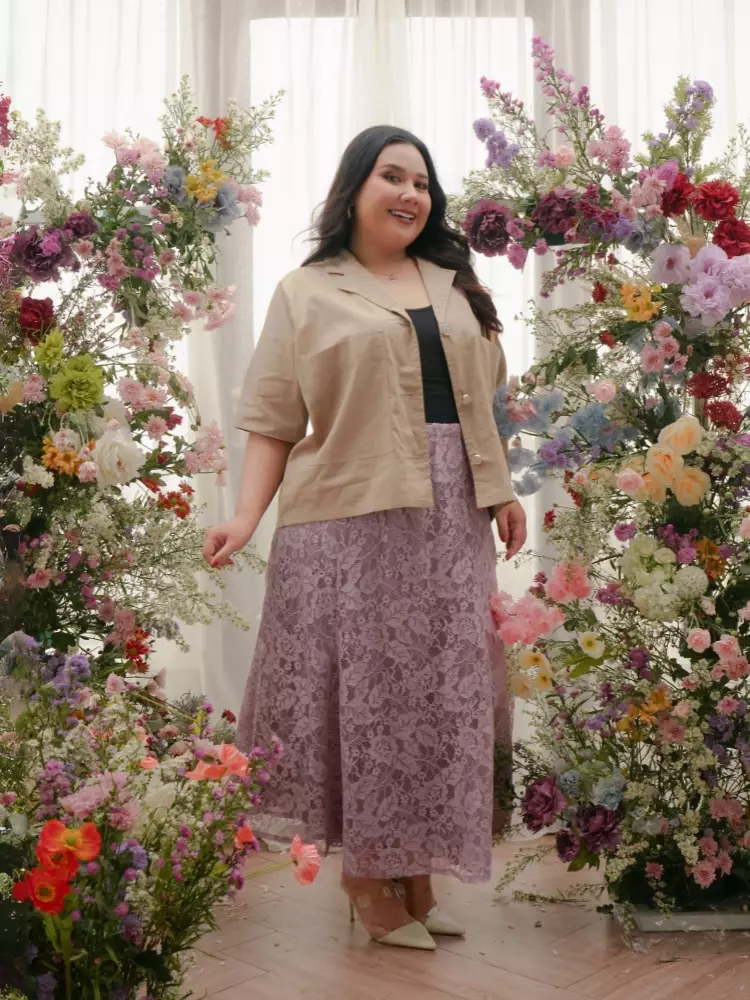 xtramiles Ladies plus size skirt peony lace skirt dusty lilac
