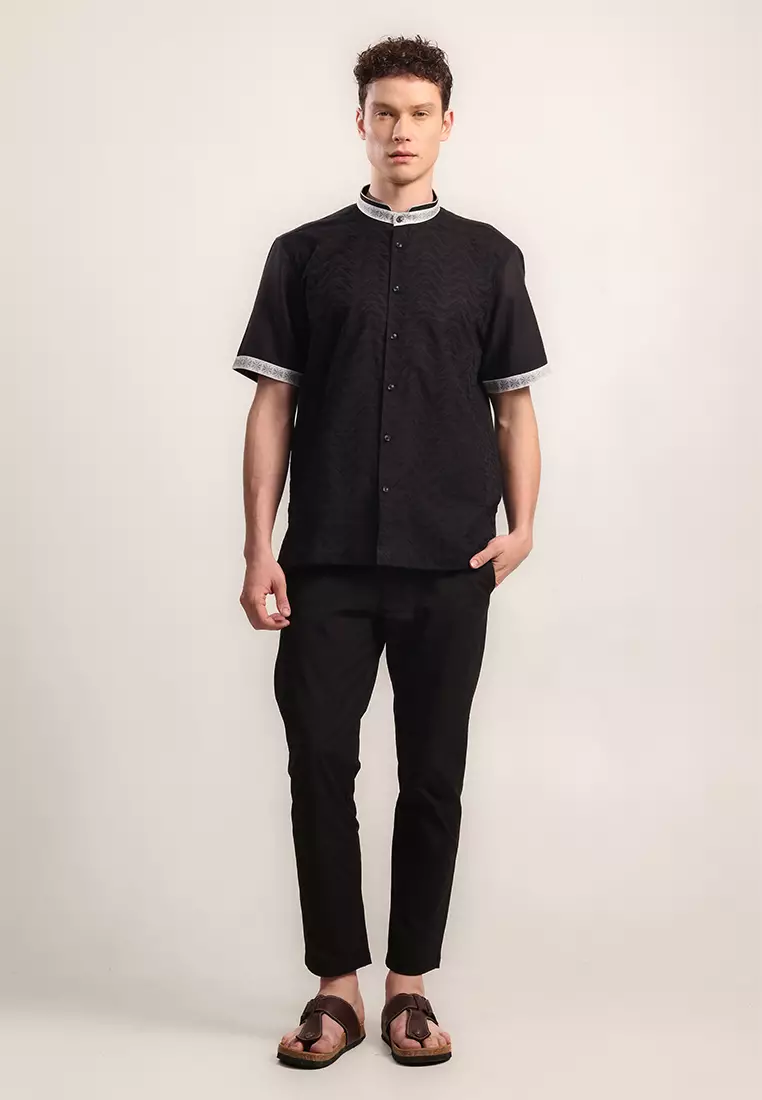 MOC Kemeja Koko Lengan Pendek Pria Kenya - Black