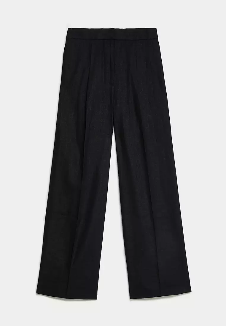 Linen Rich Pleated Wide Leg Trousers