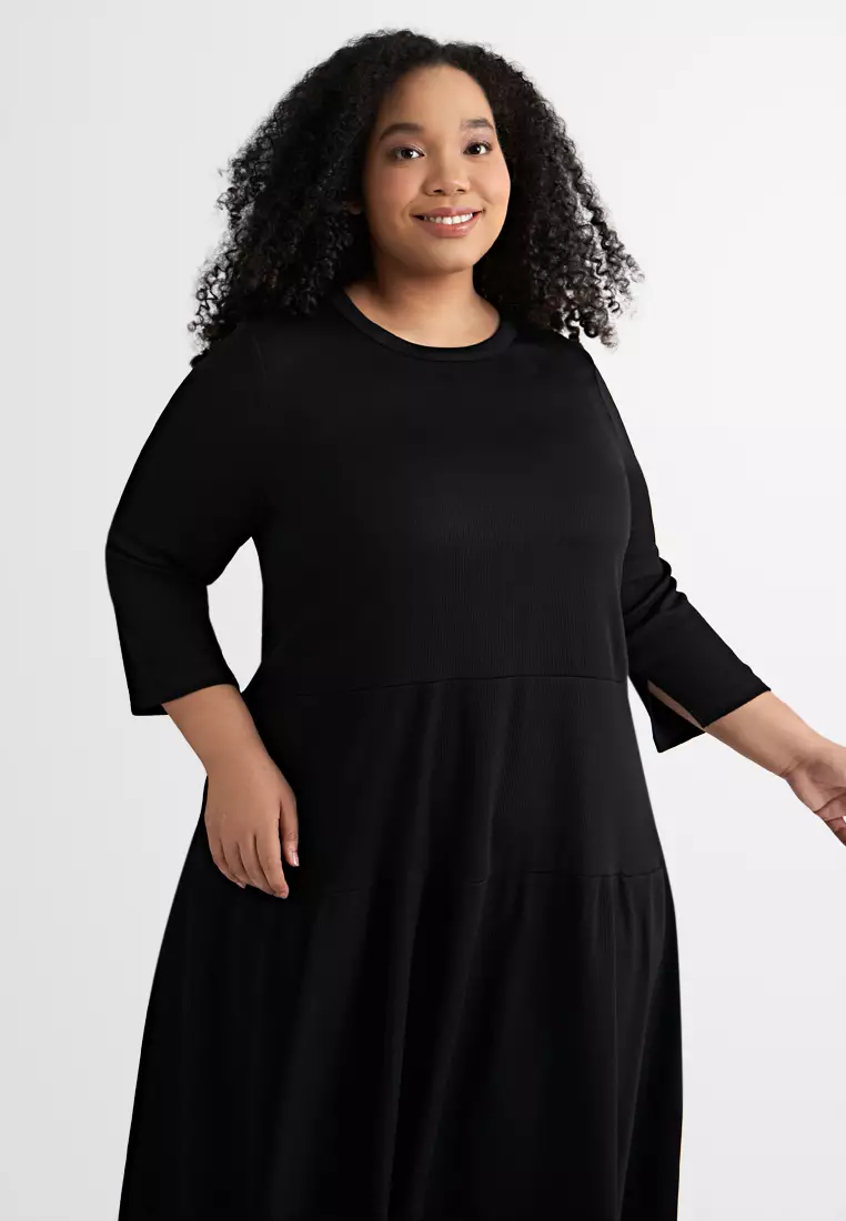 Buy Mis Claire Mis Claire Plus Size Joanna Ribbed Tier Patch A-Line Dress -  Black 2023 Online | ZALORA Singapore