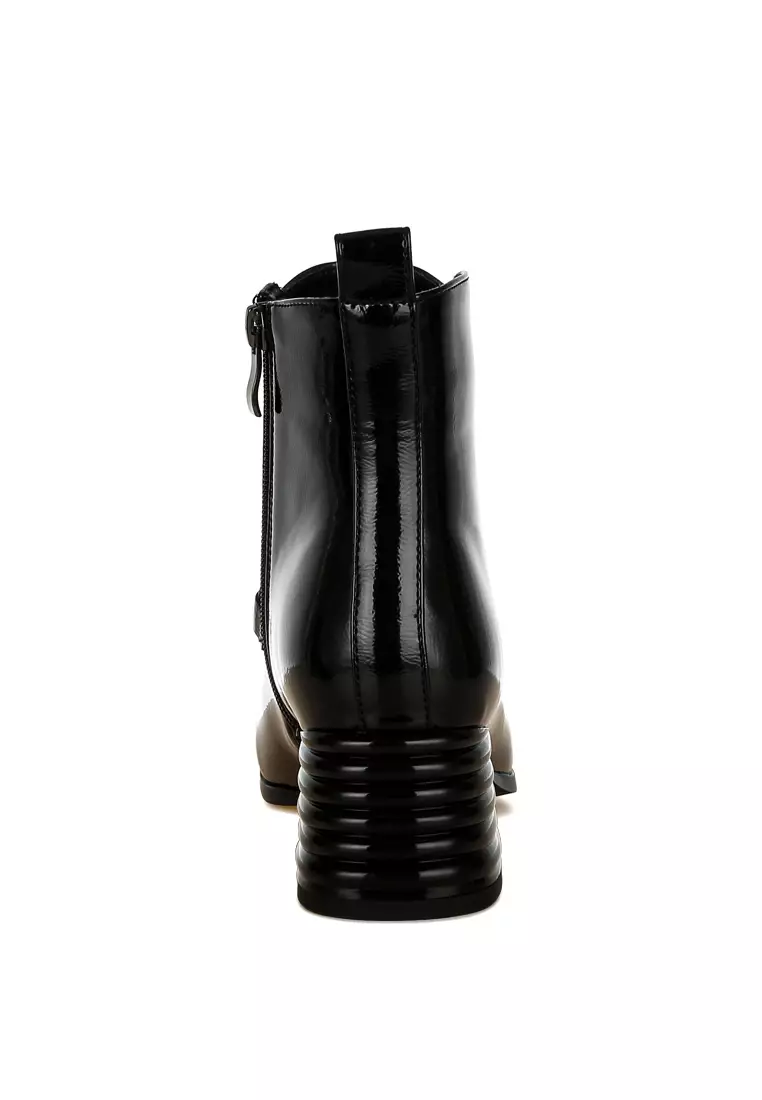 Black Textured Block Heel Ankle Boots