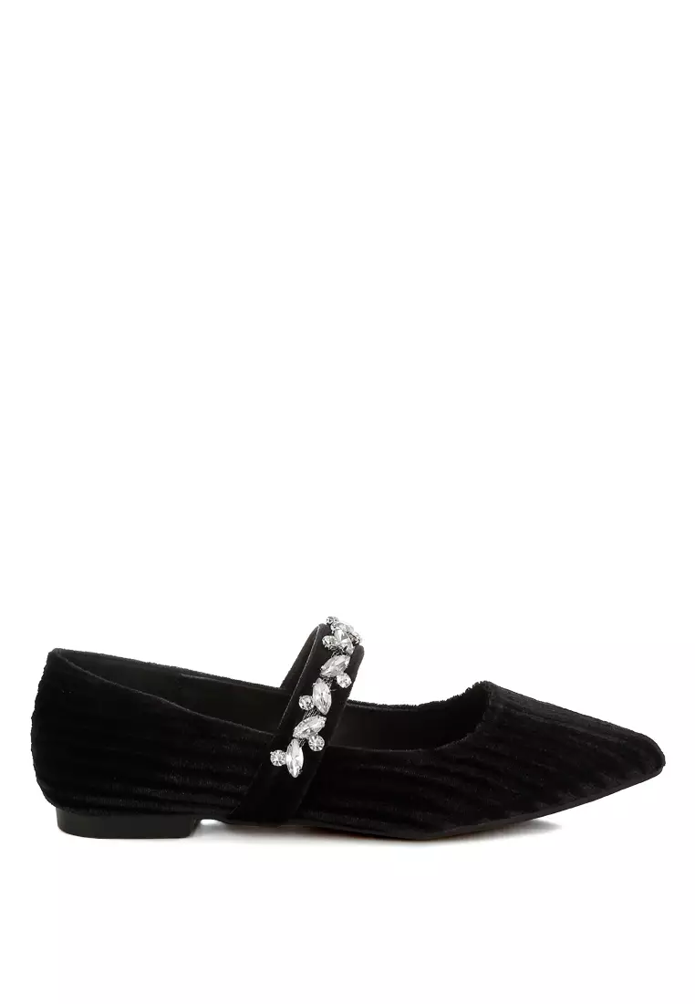 Discount on Rag & CO.  shoes - SKU: Diamante Brooch Velvet Ballerinas in Black