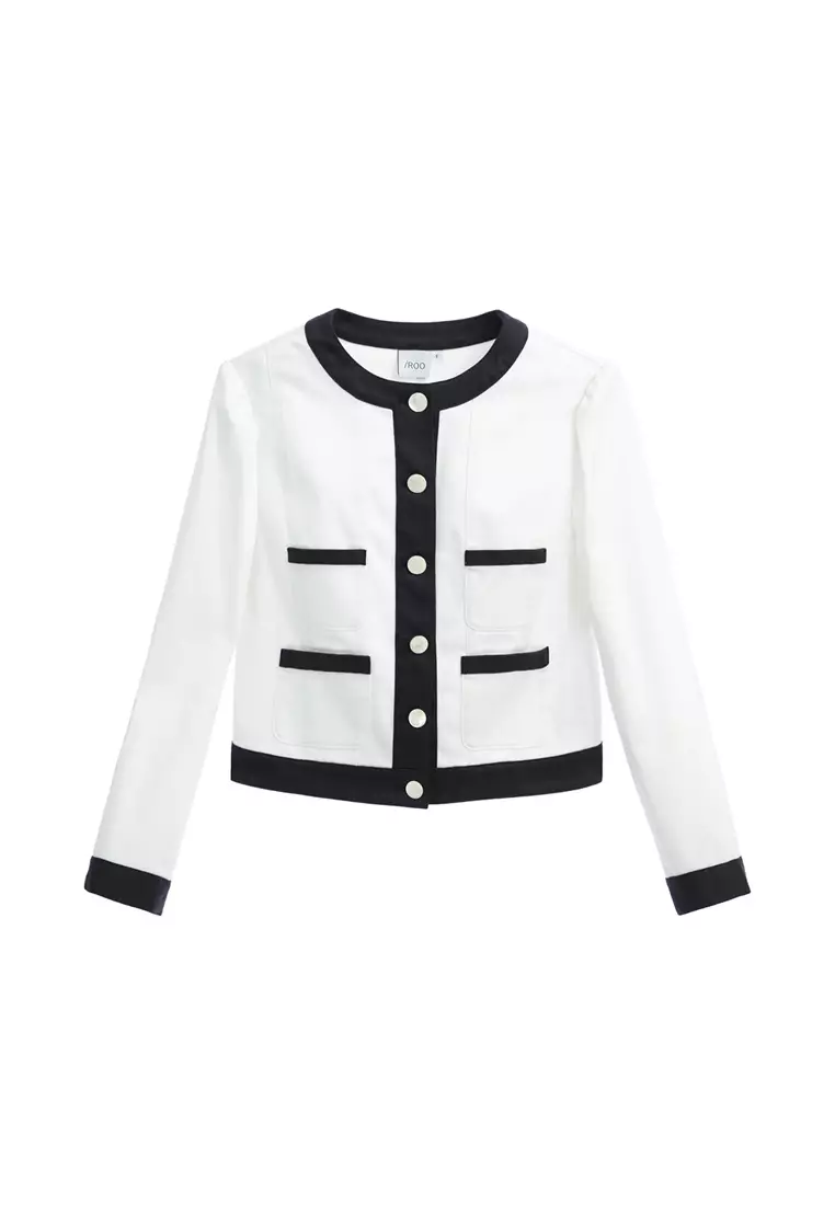 Button Front Jacket With Contrast Navy Trim Detail
