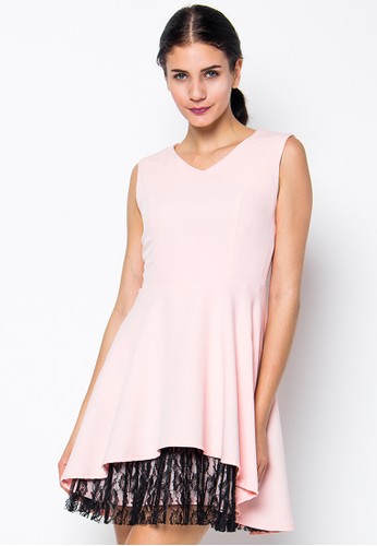 Lace A-Line Mini Dress - Pink