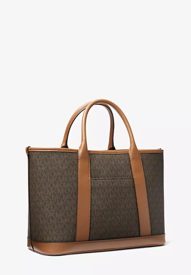 Michael Kors Luisa Medium Signature Logo Satchel Brown Luggage