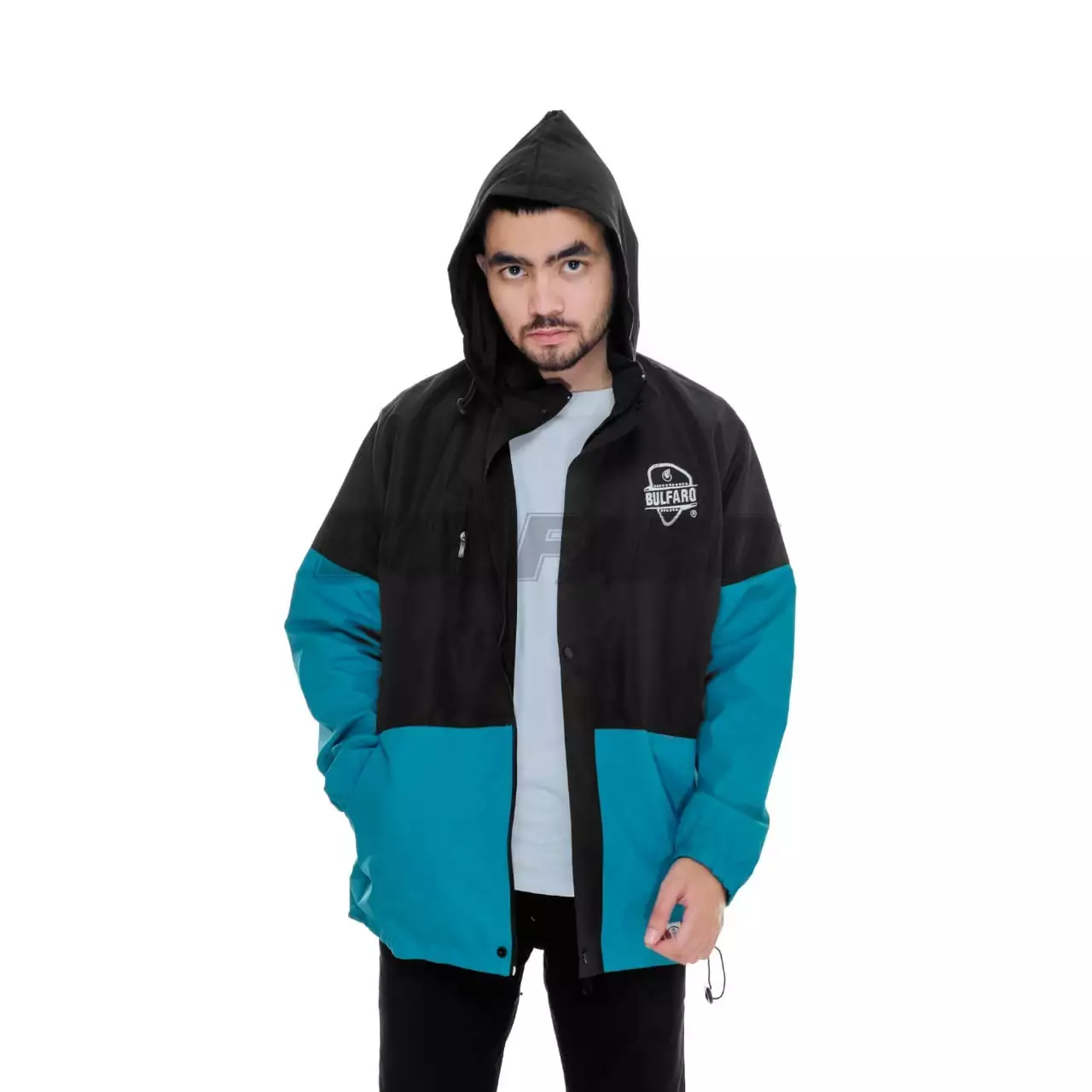 Jual Bulfaro Jaket Taslan Hoodie Outdoor Black Turkis Original