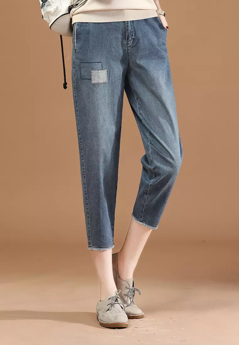 Buy A IN GIRLS Cropped Jeans With Elastic Waist 2024 Online